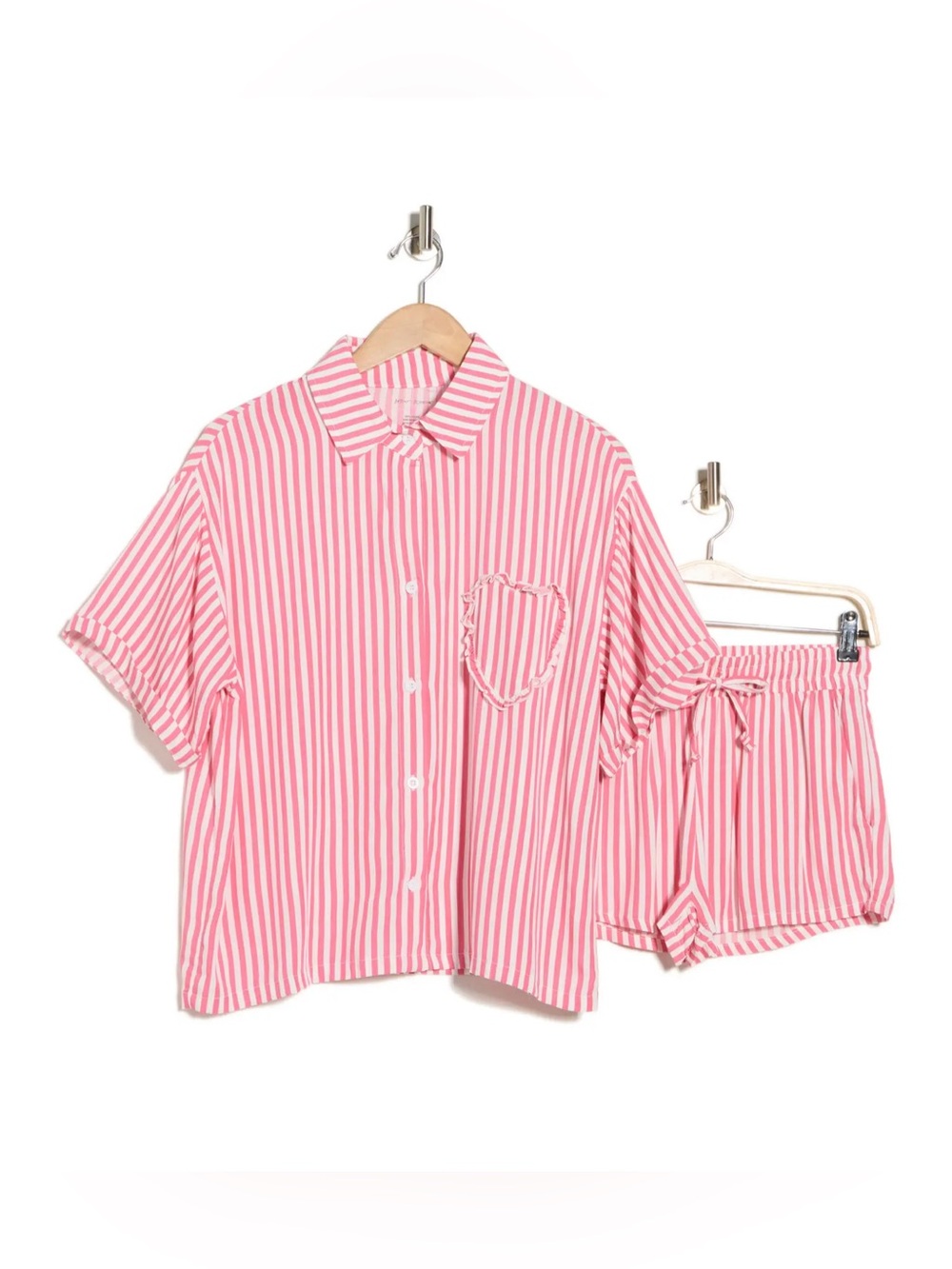 Betsey Johnson Heart Patch Cabana Button Up Shirt & Shorts Cover-up Set